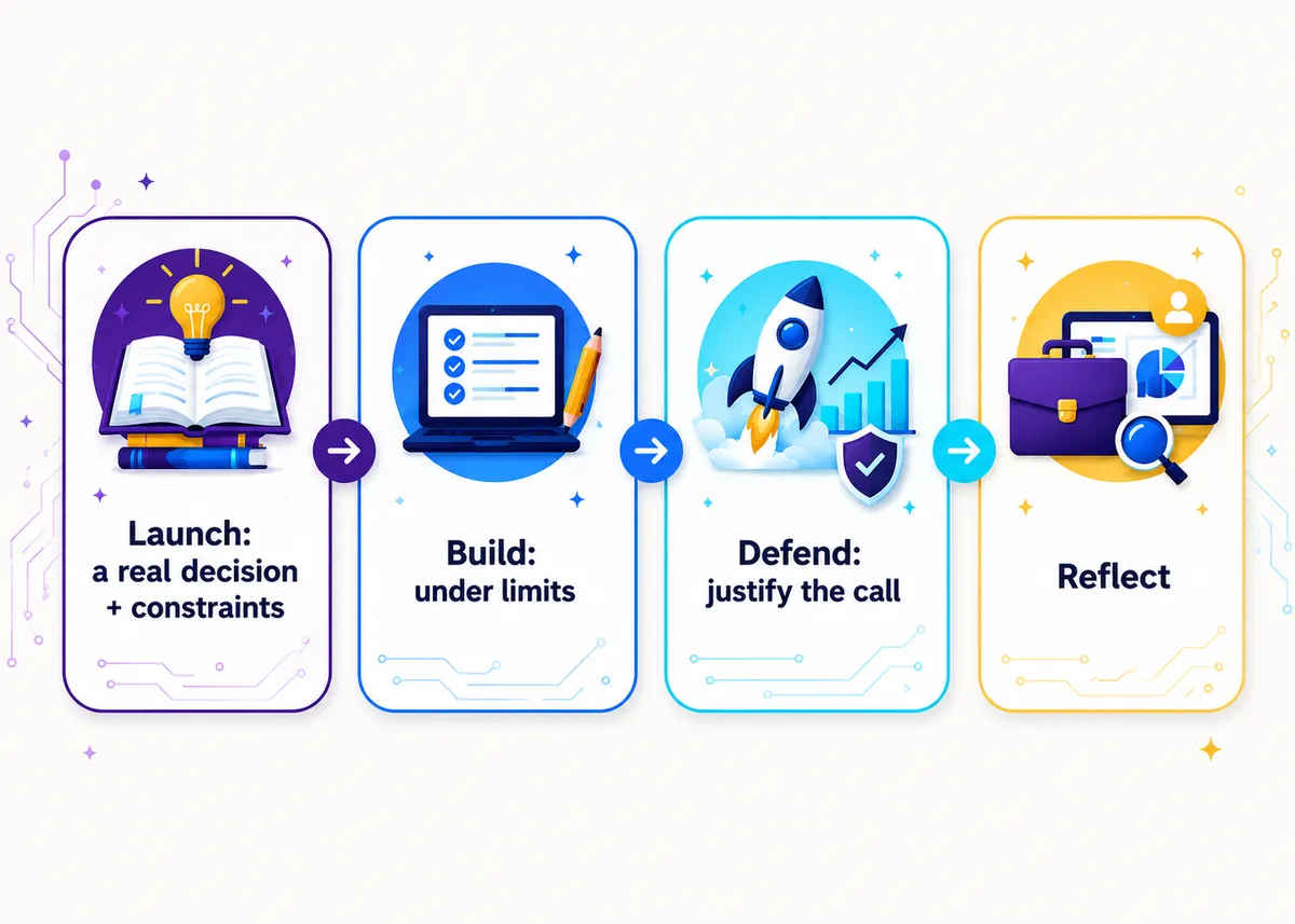 The project arc: Launch, Build, Defend, Reflect.