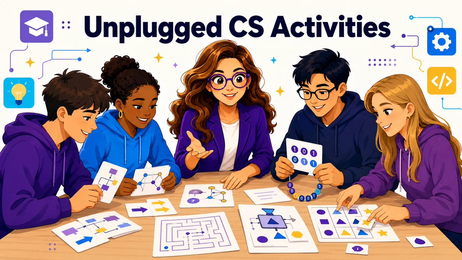Screen-free computer science: paper, cards, hands-on, no devices.